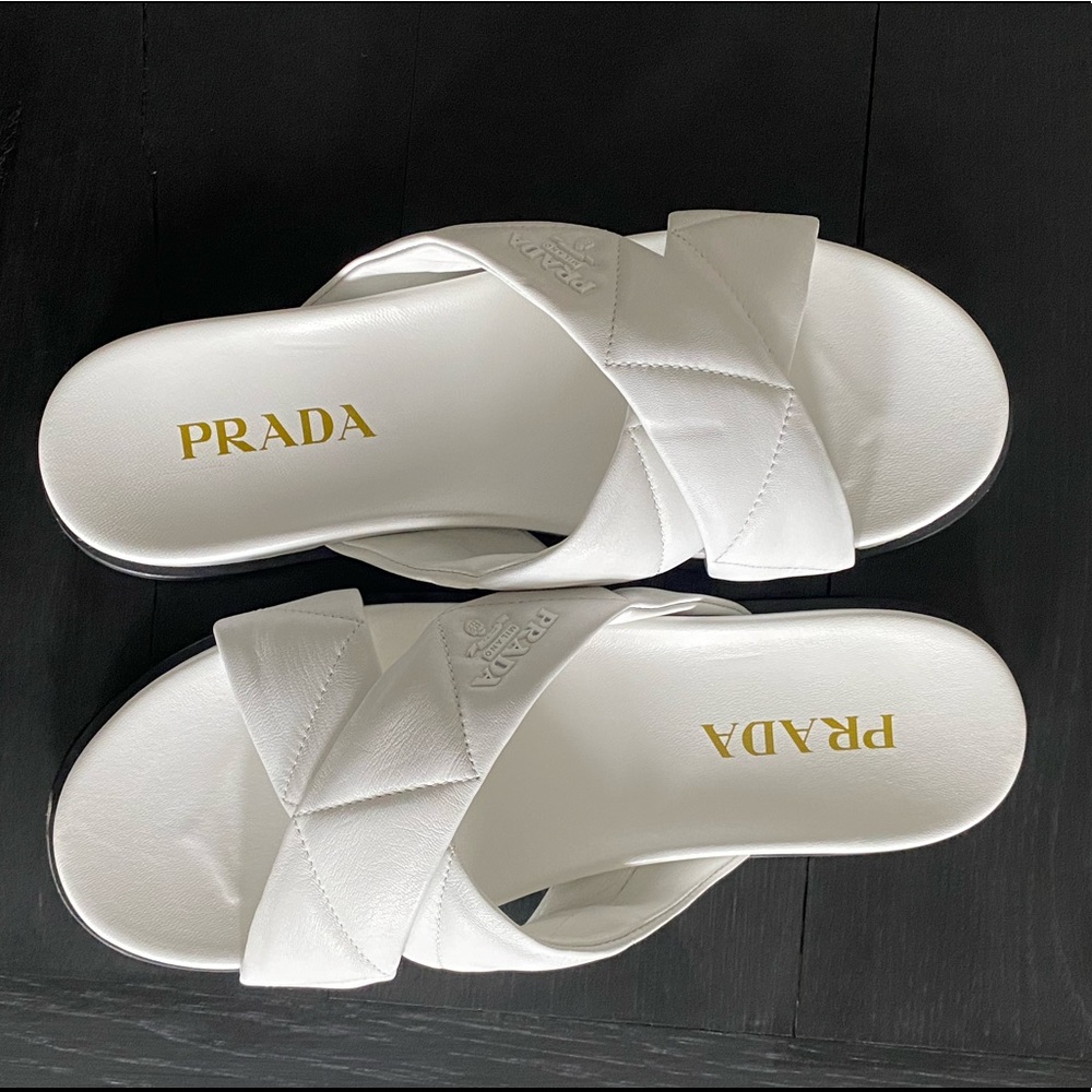 Prada Logo Cross Strap Slide Sandal